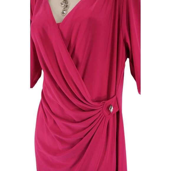Dressbarn Pink Fuchsia Tab Sleeve Faux-Wrap Dress‎ Size 16 Office Career Stretch - Picture 6 of 10
